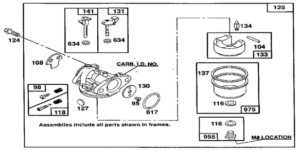 Carburetor Assembly Diagram and Parts List for 122700  Briggs and Stratton Engine